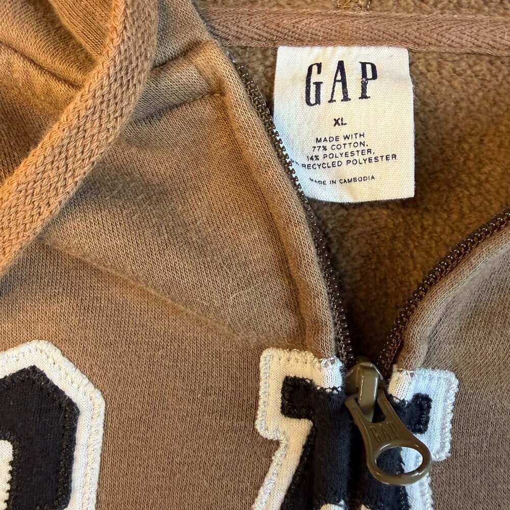 GAP VintageSoft Brown Arch Logo Full Zip Hoodie XL Oversized Varsity